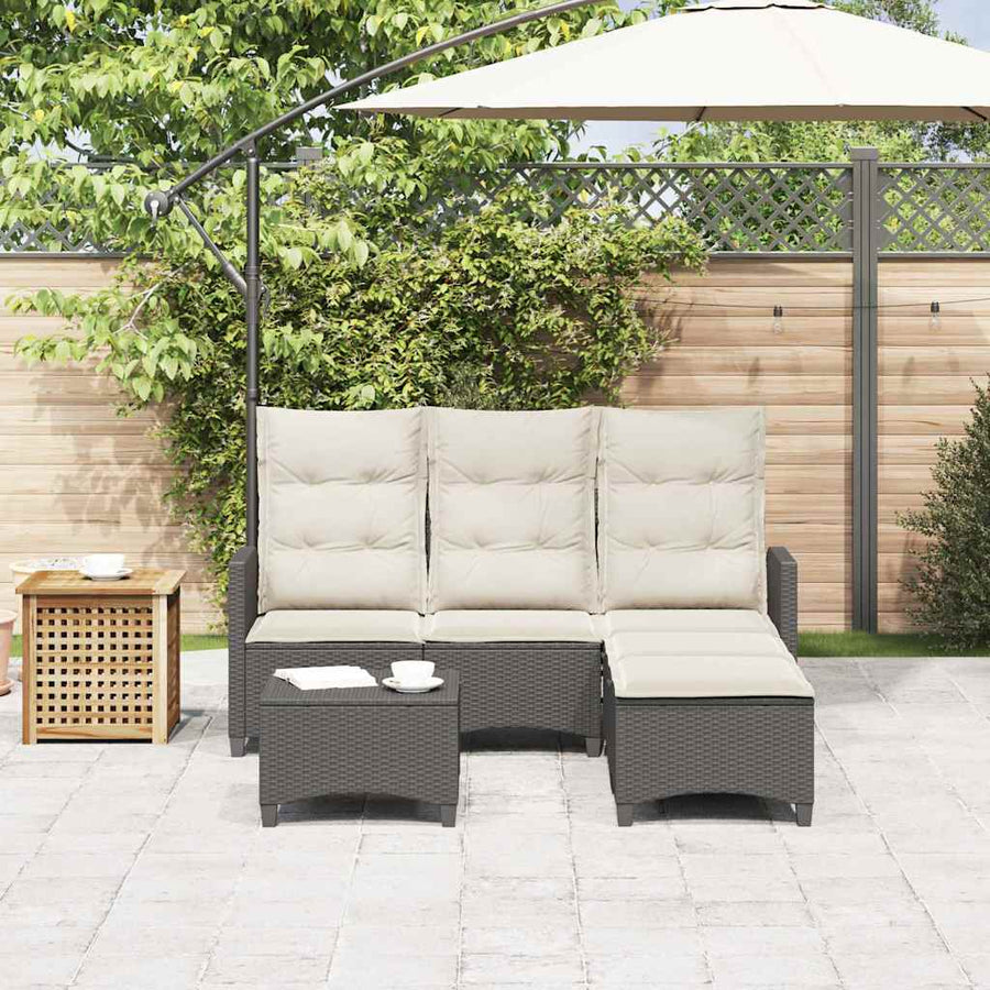 3-delige Tuinbankstel met kussens L-vormig poly rattan zwart