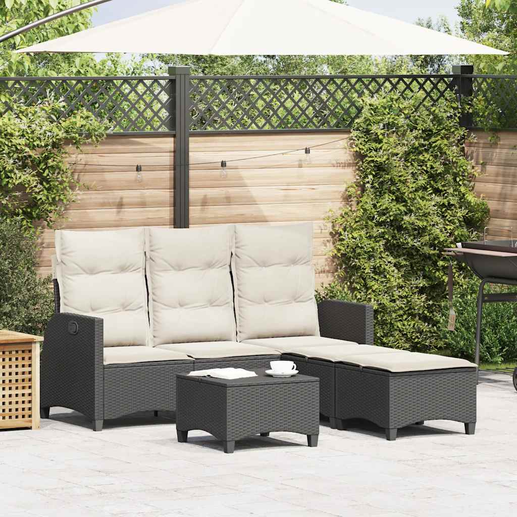 3-delige Tuinbankstel met kussens L-vormig poly rattan zwart