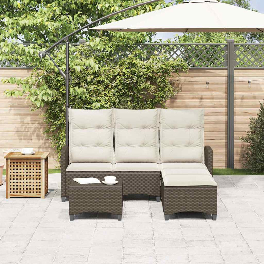 3-delige Tuinbankstel met kussens L-vormig poly rattan bruin