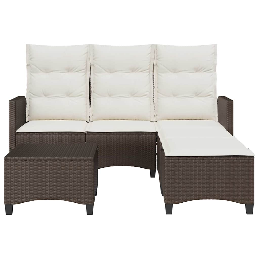 3-delige Tuinbankstel met kussens L-vormig poly rattan bruin
