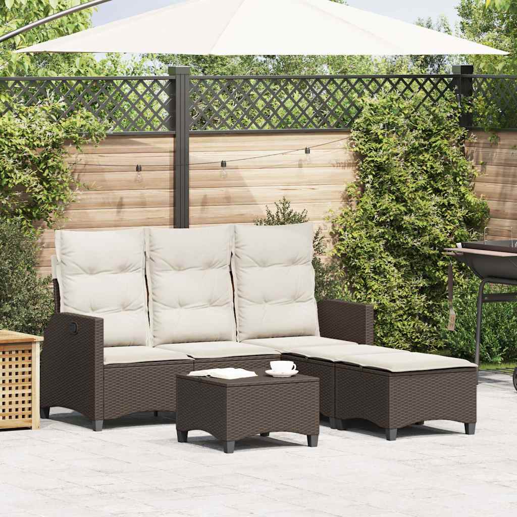 3-delige Tuinbankstel met kussens L-vormig poly rattan bruin