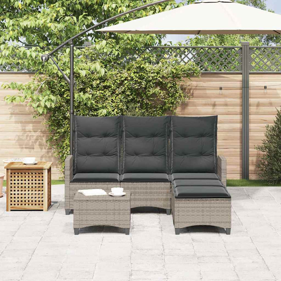 3-delige Tuinbankstel met kussens L-vormig poly rattan grijs