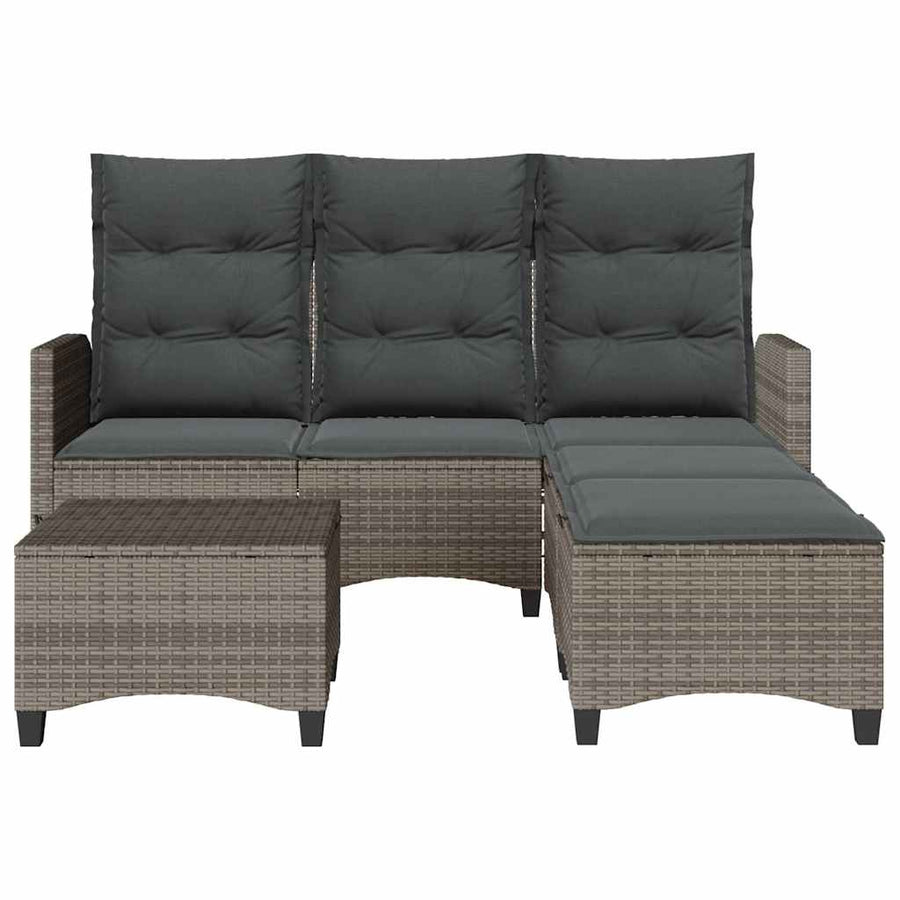 3-delige Tuinbankstel met kussens L-vormig poly rattan grijs