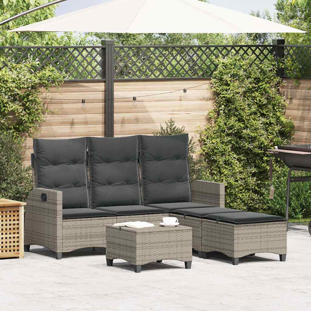 3-delige Tuinbankstel met kussens L-vormig poly rattan grijs