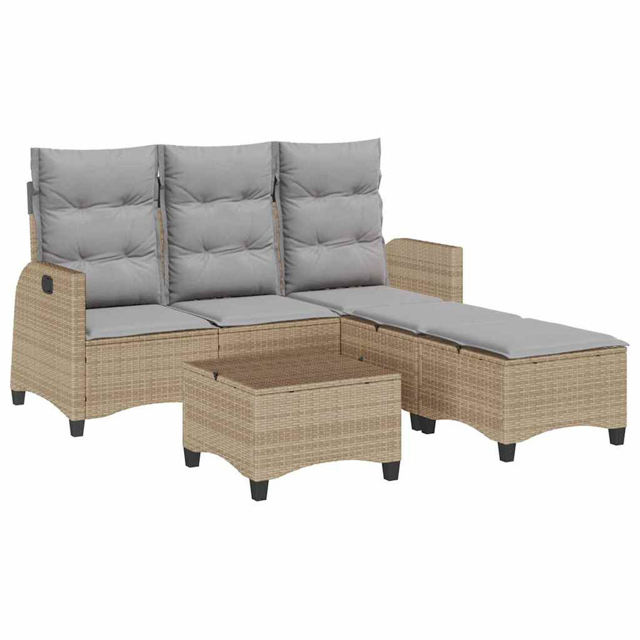 3-delige Tuinbankstel met kussens L-vormig beige poly rattan