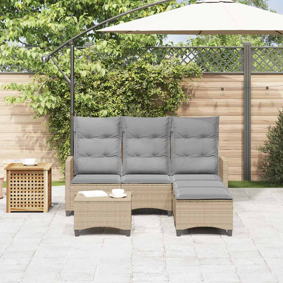 3-delige Tuinbankstel met kussens L-vormig beige poly rattan