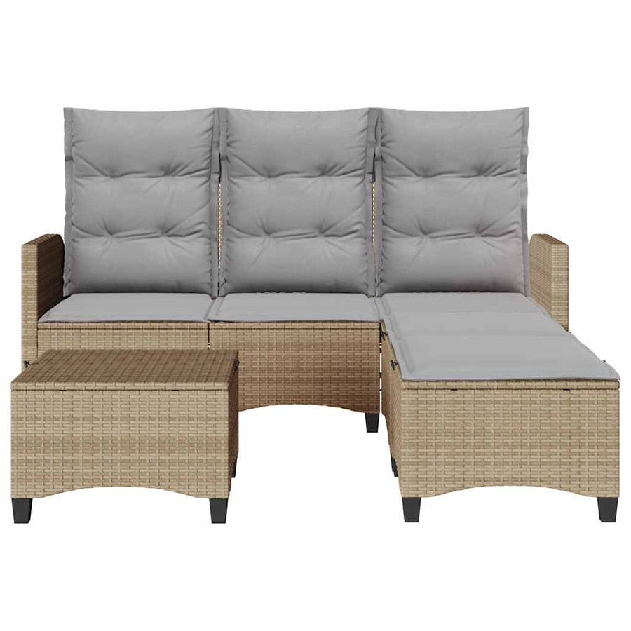 3-delige Tuinbankstel met kussens L-vormig beige poly rattan