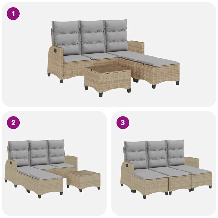 3-delige Tuinbankstel met kussens L-vormig beige poly rattan
