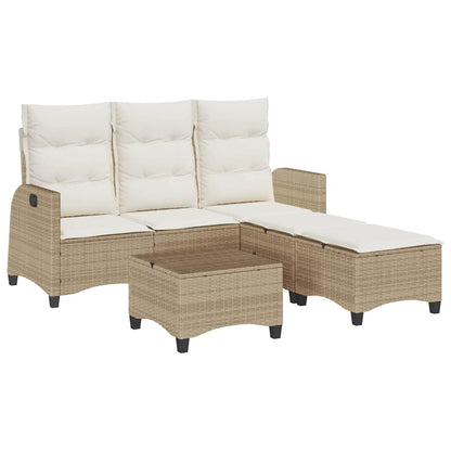 3-delige Tuinbankstel met kussens L-vormig beige poly rattan