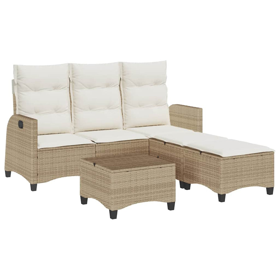 3-delige Tuinbankstel met kussens L-vormig beige poly rattan