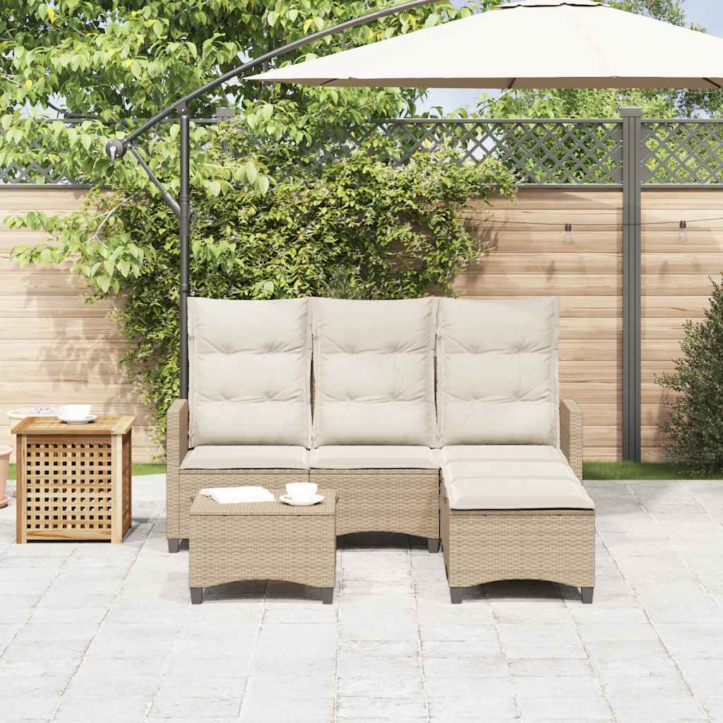 3-delige Tuinbankstel met kussens L-vormig beige poly rattan