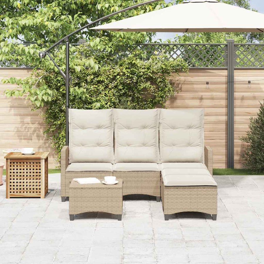 3-delige Tuinbankstel met kussens L-vormig beige poly rattan