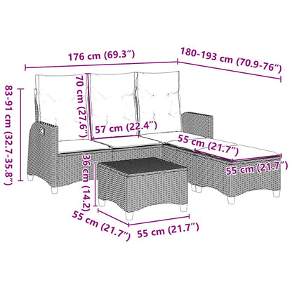 3-delige Tuinbankstel met kussens L-vormig beige poly rattan