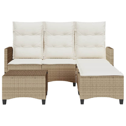 3-delige Tuinbankstel met kussens L-vormig beige poly rattan