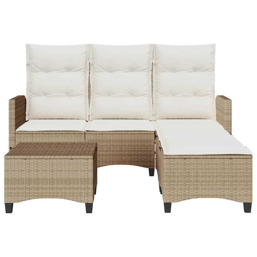 3-delige Tuinbankstel met kussens L-vormig beige poly rattan