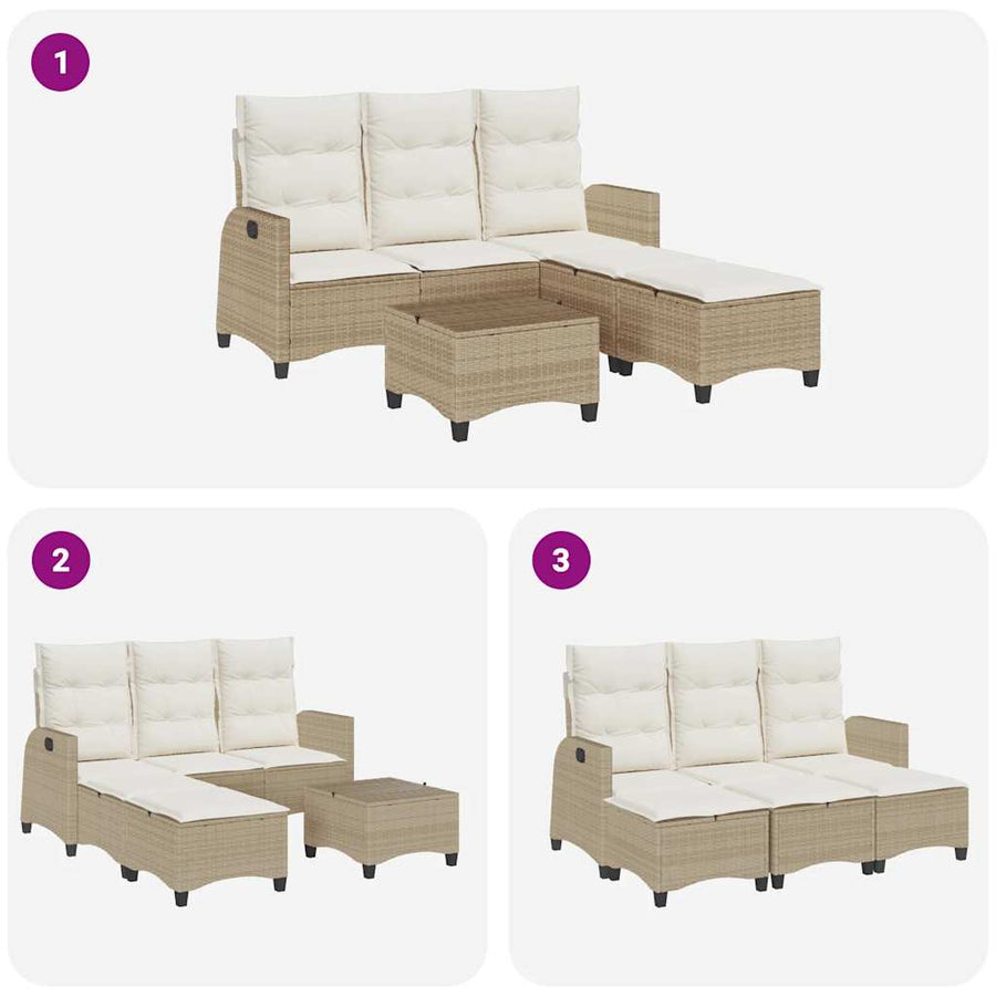 3-delige Tuinbankstel met kussens L-vormig beige poly rattan