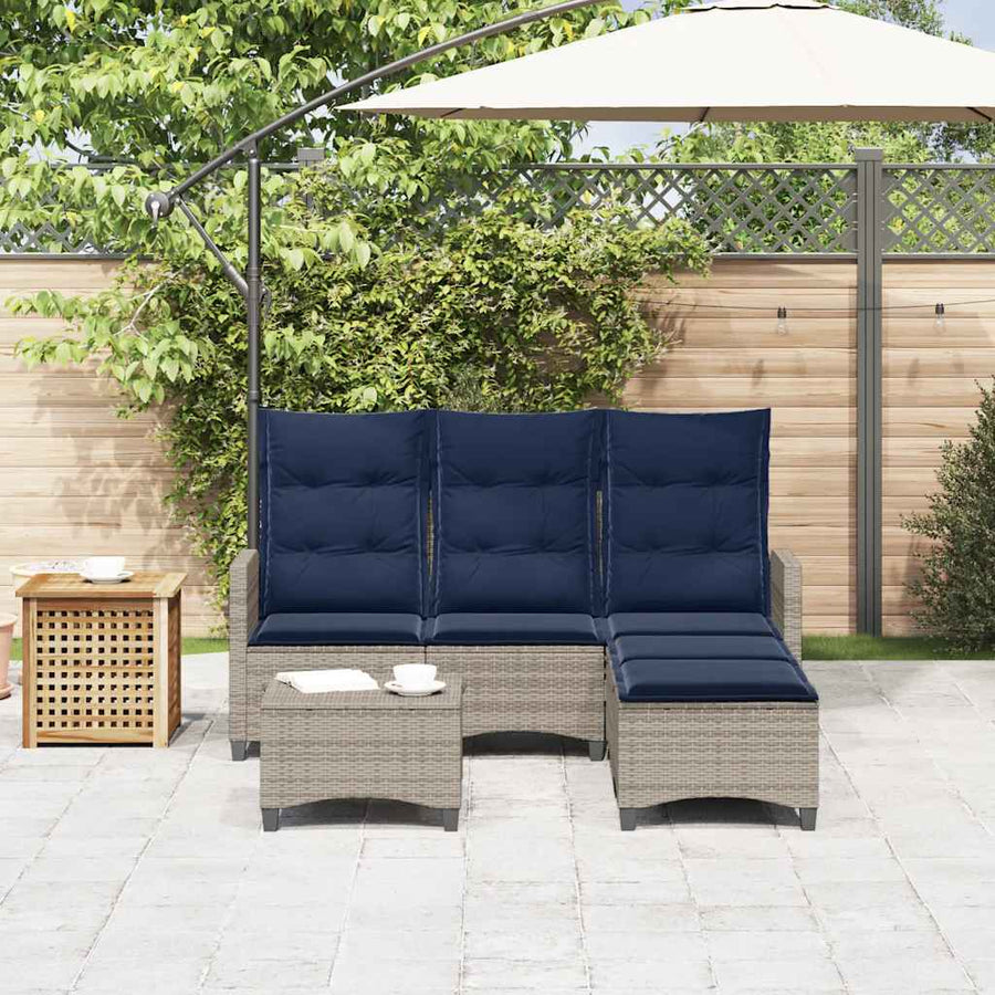 3-delige Tuinbankstel met kussens L-vormig poly rattan grijs