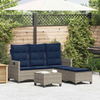 Tuinbankstel L-vormig poly rattan grijs