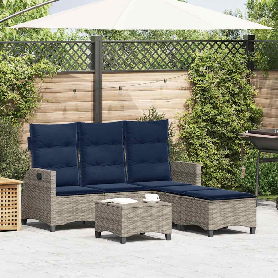 3-delige Tuinbankstel met kussens L-vormig poly rattan grijs