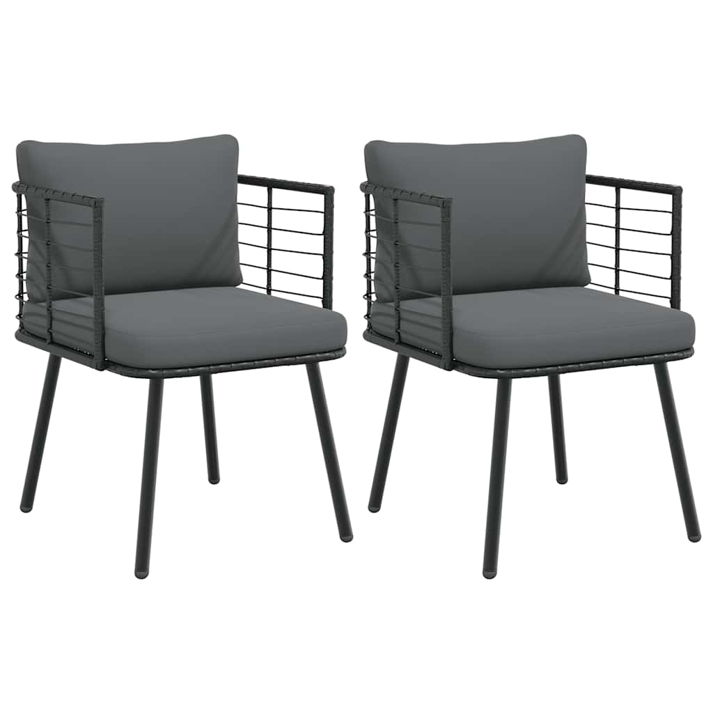 Tuinstoelen 2 st met kussens poly rattan zwart