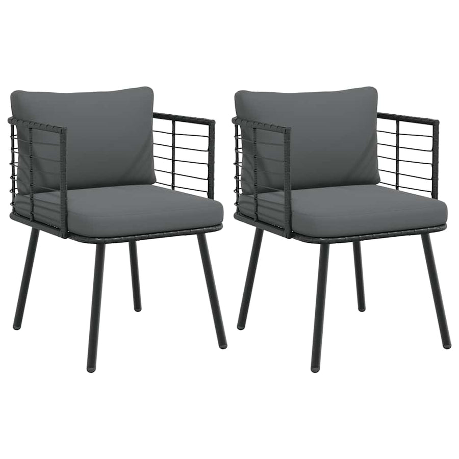 Tuinstoelen 2 st met kussens poly rattan zwart