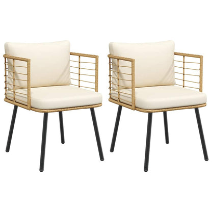 Tuinstoelen 2 st met kussens poly rattan naturel