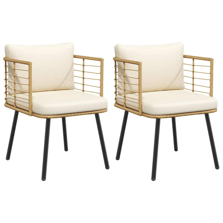 Tuinstoelen 2 st met kussens poly rattan naturel