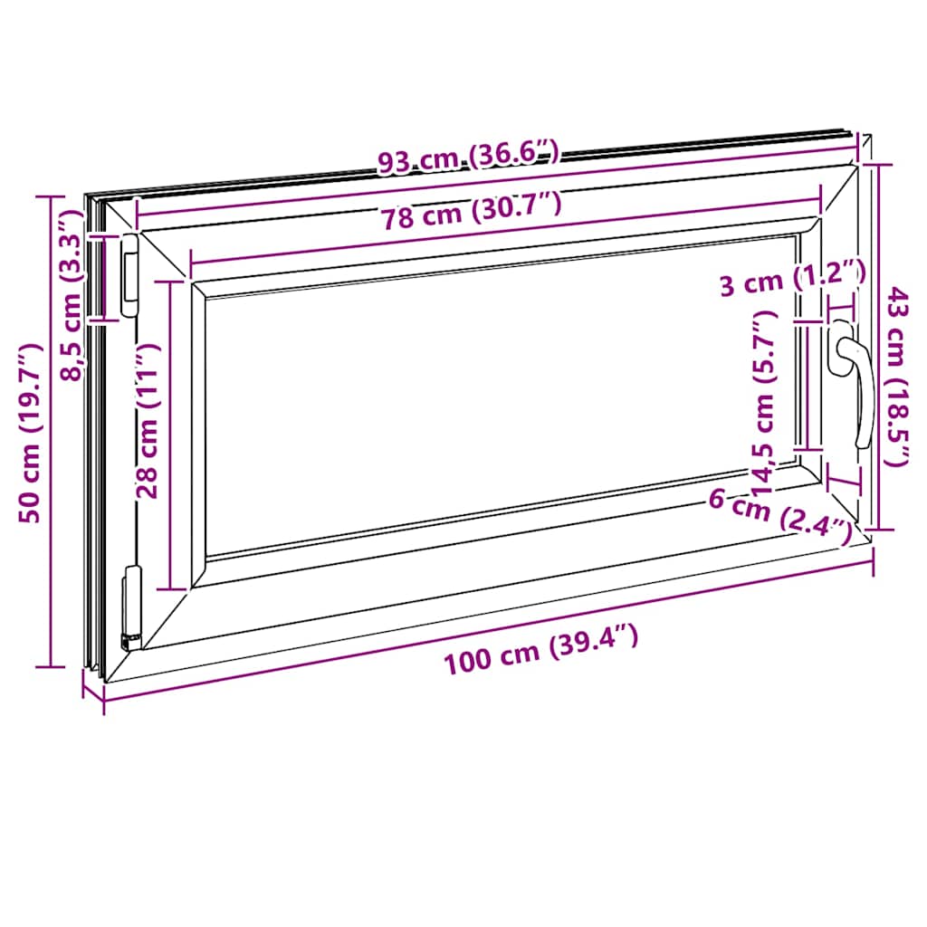 Kelderraam "RISOR" 100x50 cm draai-kiep DIN links antraciet