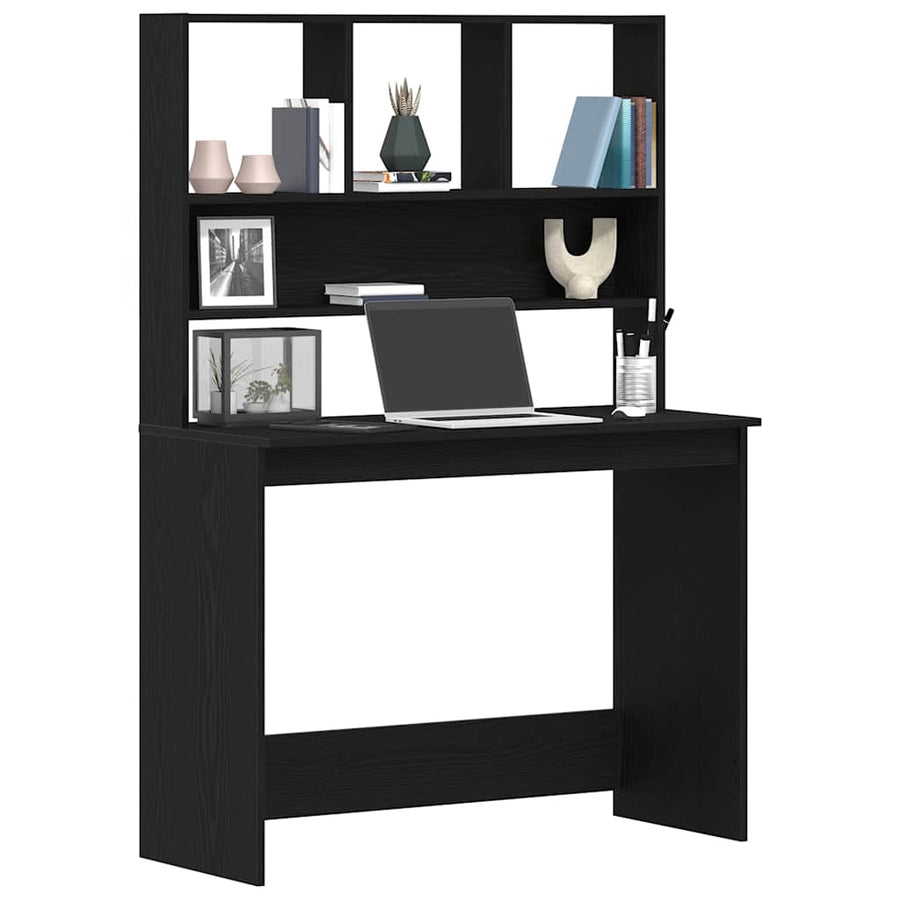 Bureau met schappen 102x45x148 cm bewerkt hout zwart eikenkleur
