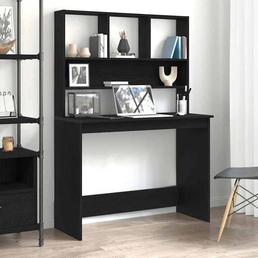 Bureau met schappen 102x45x148 cm bewerkt hout zwart eikenkleur