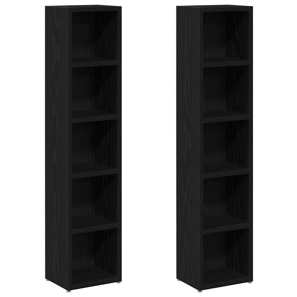 CD-kasten 2 st 21x16x93,5 cm spaanplaat zwart eikenkleurig