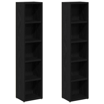 CD-kasten 2 st 21x16x93,5 cm spaanplaat zwart eikenkleurig