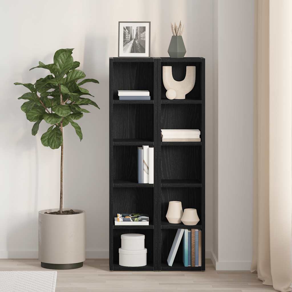 CD-kasten 2 st 21x16x93,5 cm spaanplaat zwart eikenkleurig
