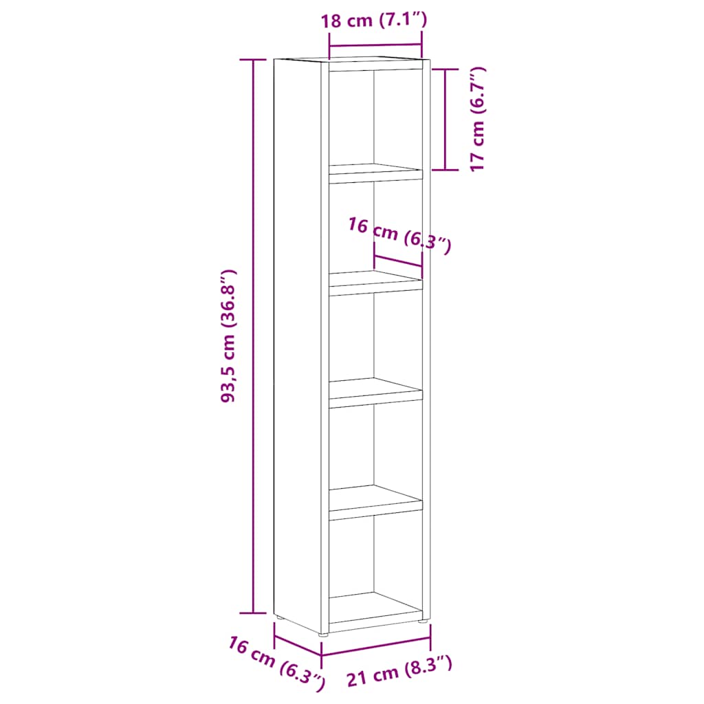 CD-kasten 2 st 21x16x93,5 cm spaanplaat zwart eikenkleurig