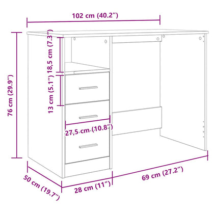 Bureau met lades 102x50x76 cm bewerkt hout zwart eikenkleur