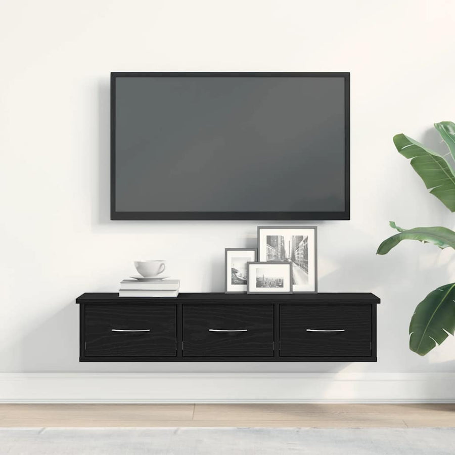 Wandkast 88x26x18,5 cm spaanplaat zwart eikenkleurig