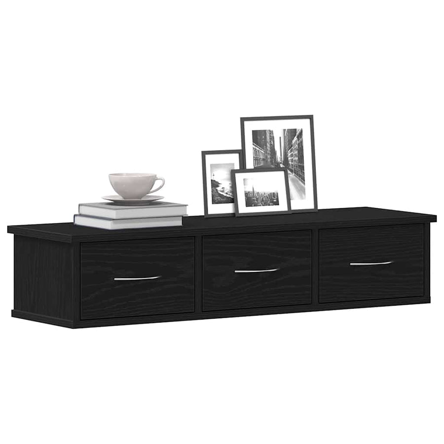 Wandkast 88x26x18,5 cm spaanplaat zwart eikenkleurig