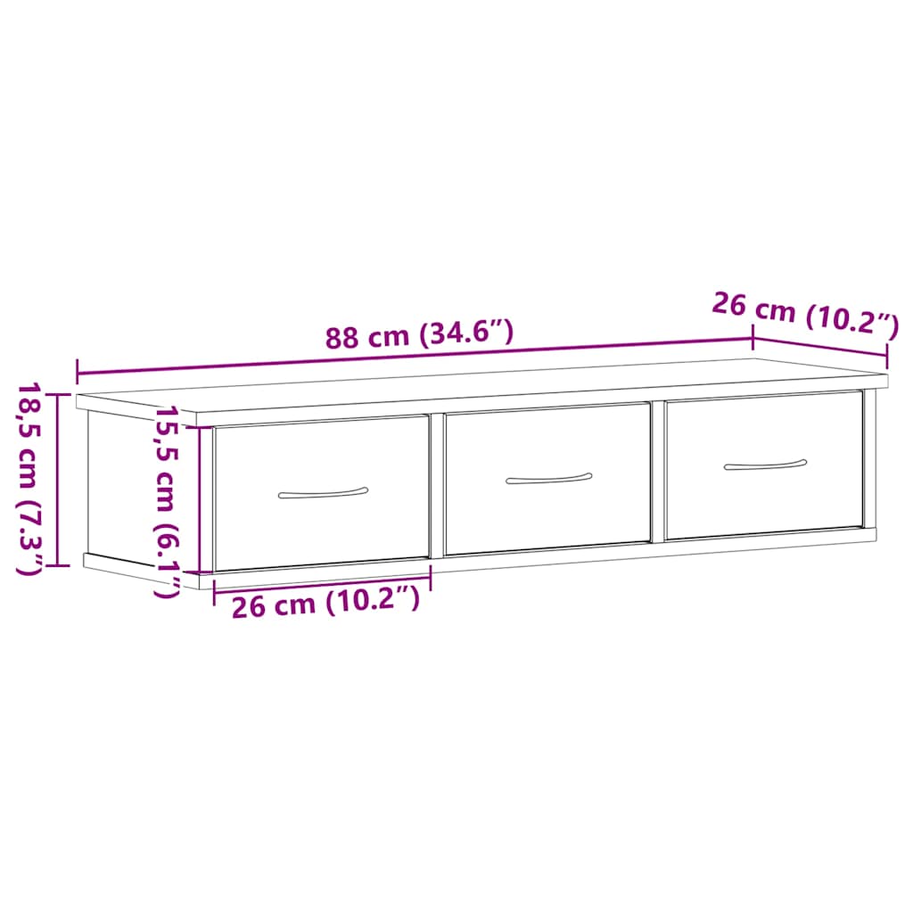 Wandkast 88x26x18,5 cm spaanplaat zwart eikenkleurig