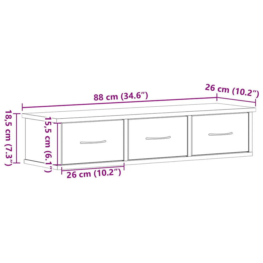 Wandkast 88x26x18,5 cm spaanplaat zwart eikenkleurig