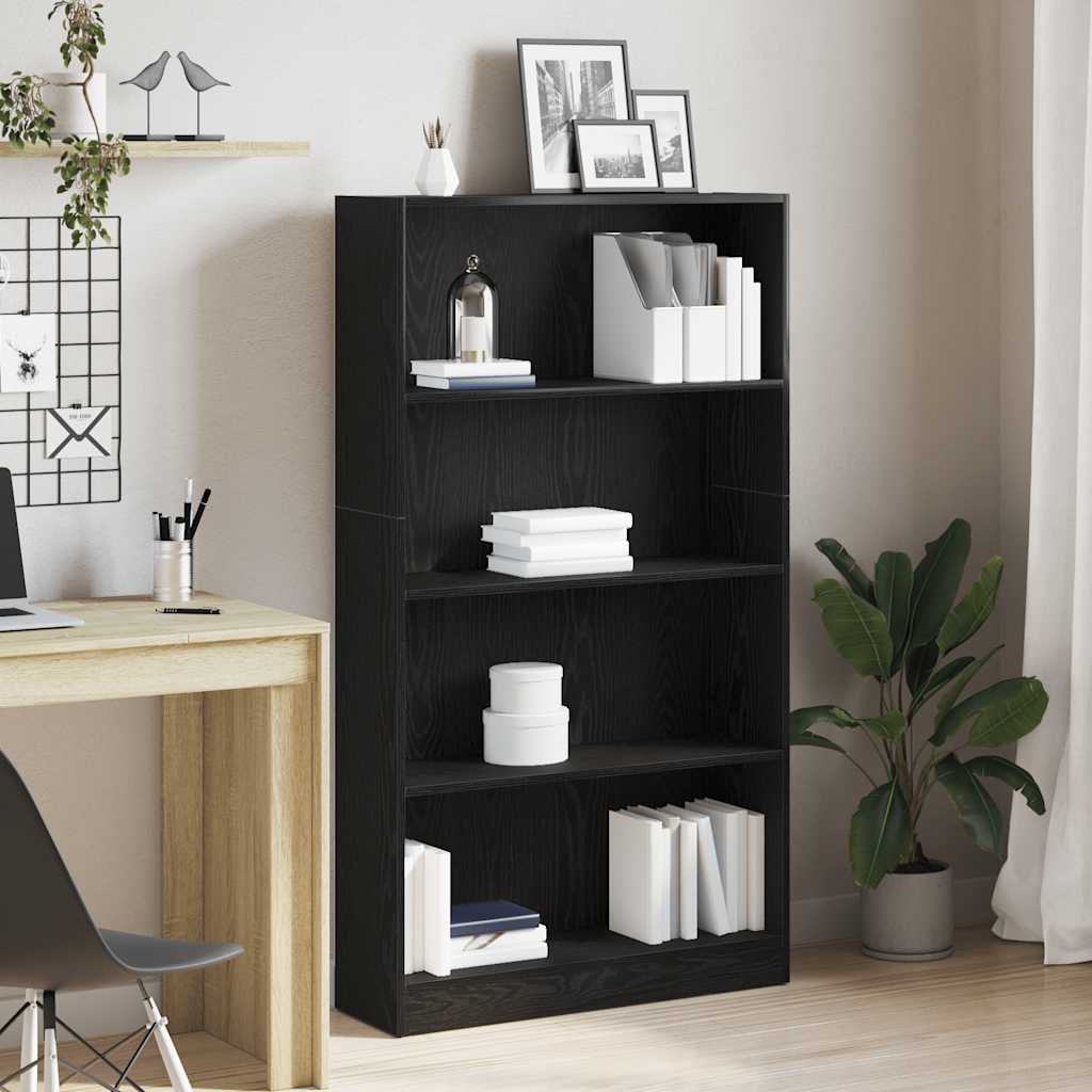 Boekenkast 4-laags 80x24x143 cm spaanplaat zwart eikenkleurig
