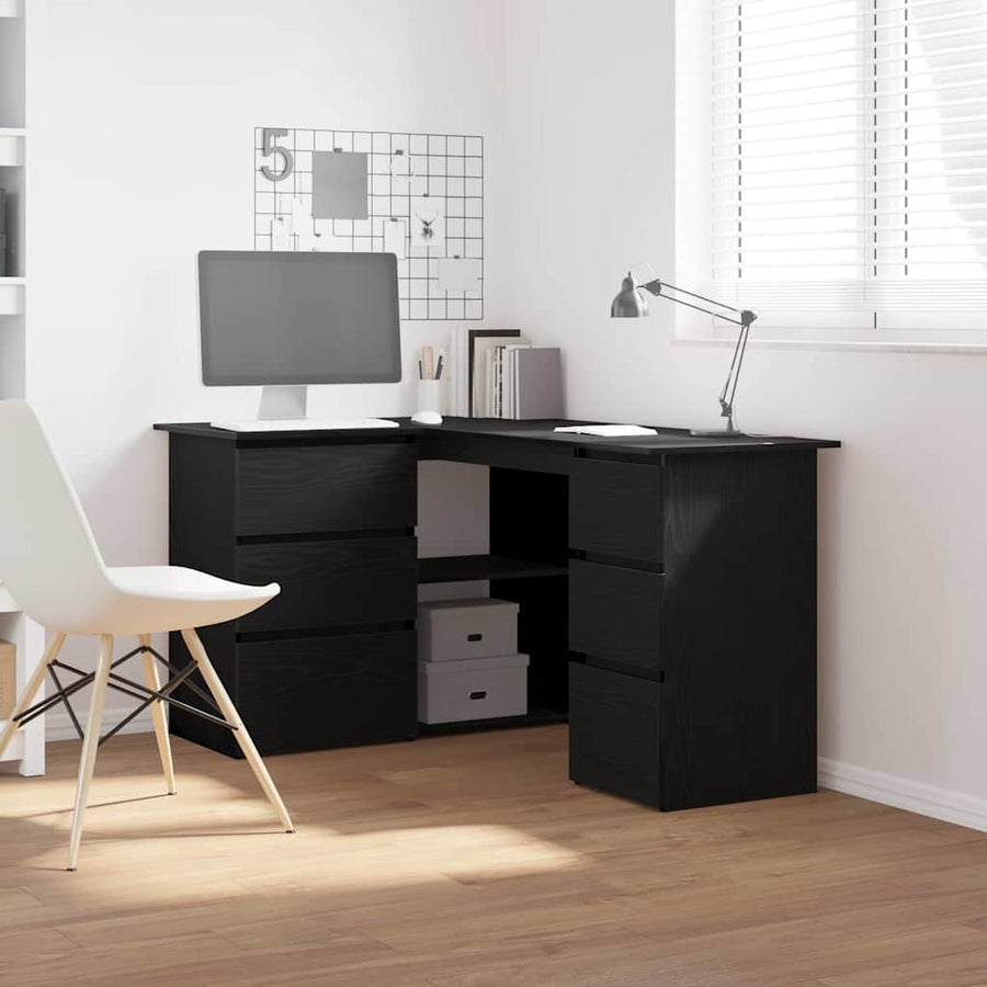 Bureau met lade Zwart Eiken 145 x 100 x 76 cm Bewerkt hout