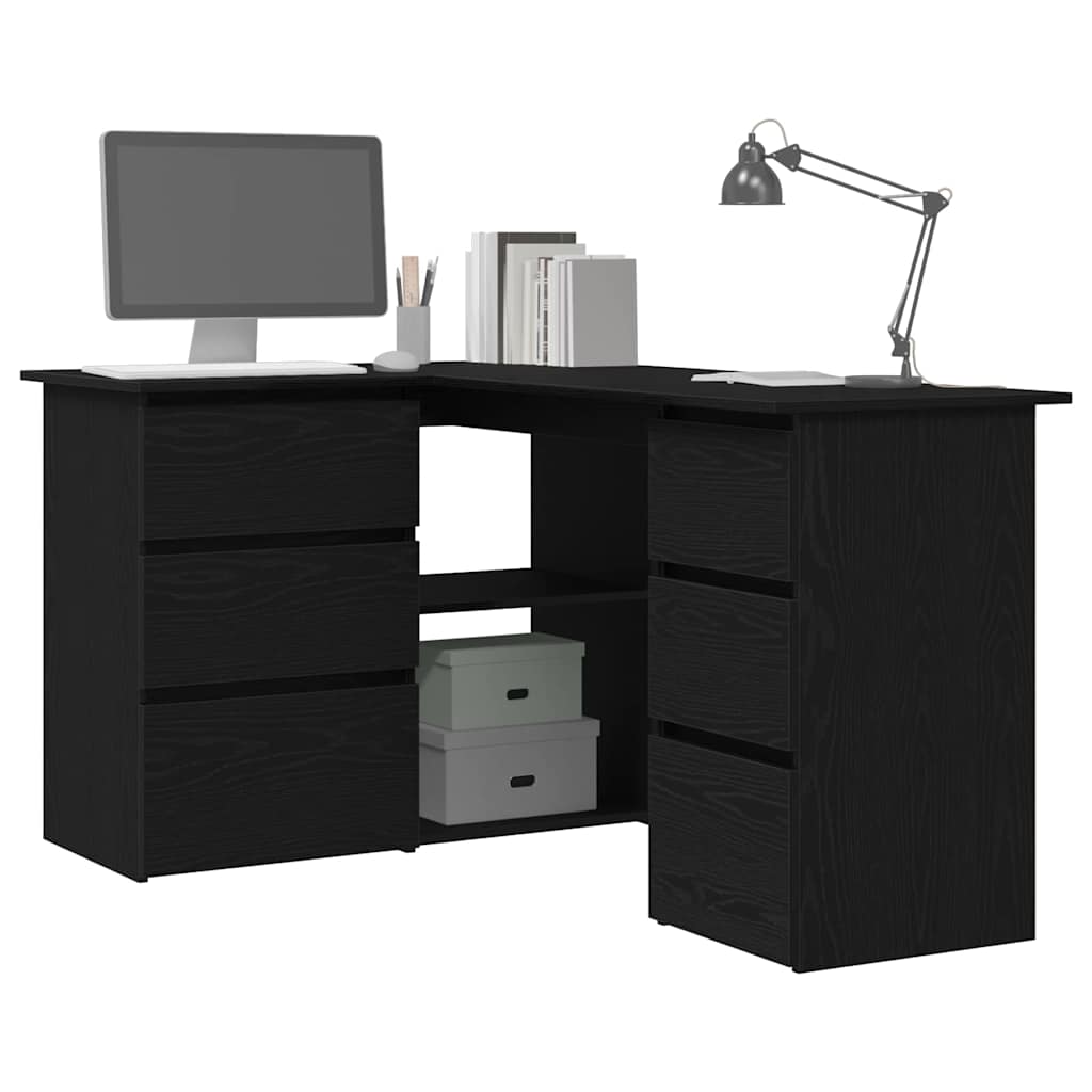Bureau met lade Zwart Eiken 145 x 100 x 76 cm Bewerkt hout
