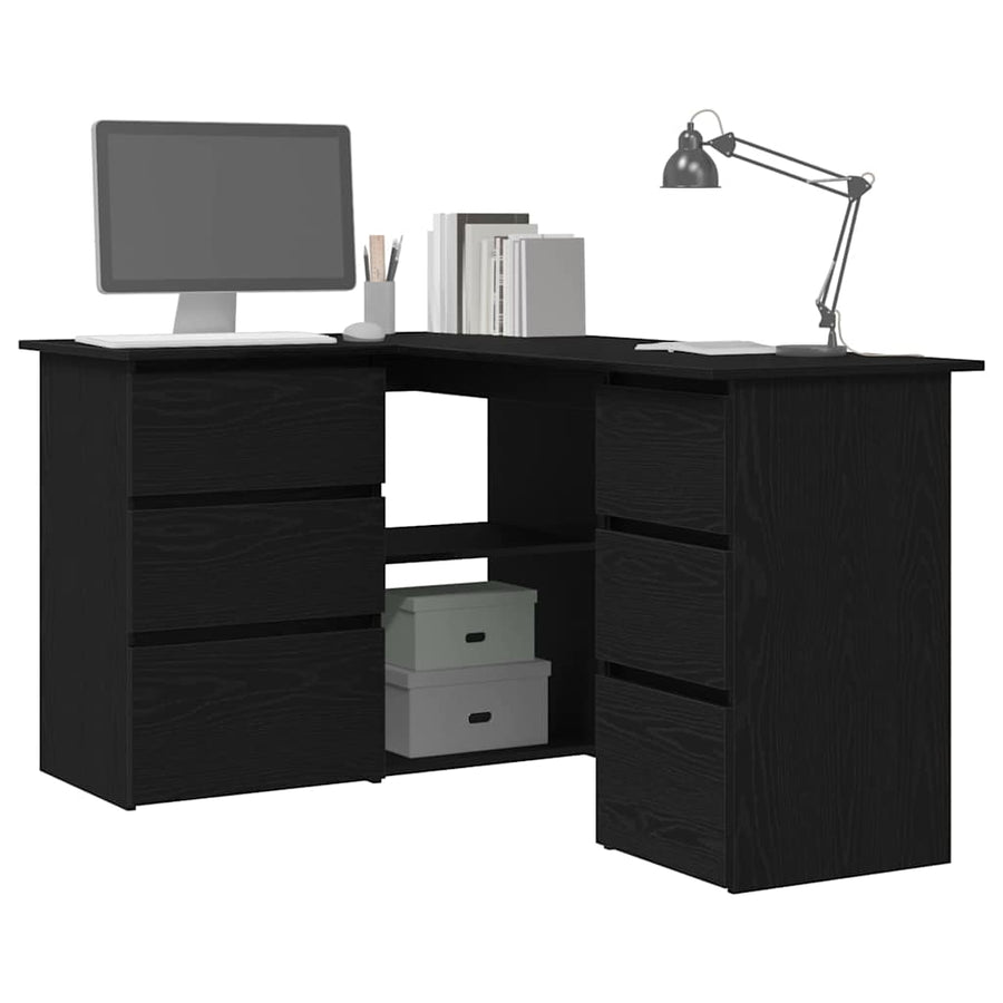 Bureau met lade Zwart Eiken 145 x 100 x 76 cm Bewerkt hout