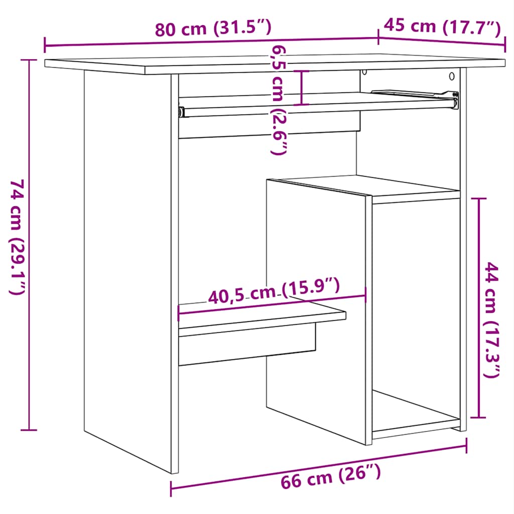 Bureau 80x45x74 cm spaanplaat zwart eikenkleurig