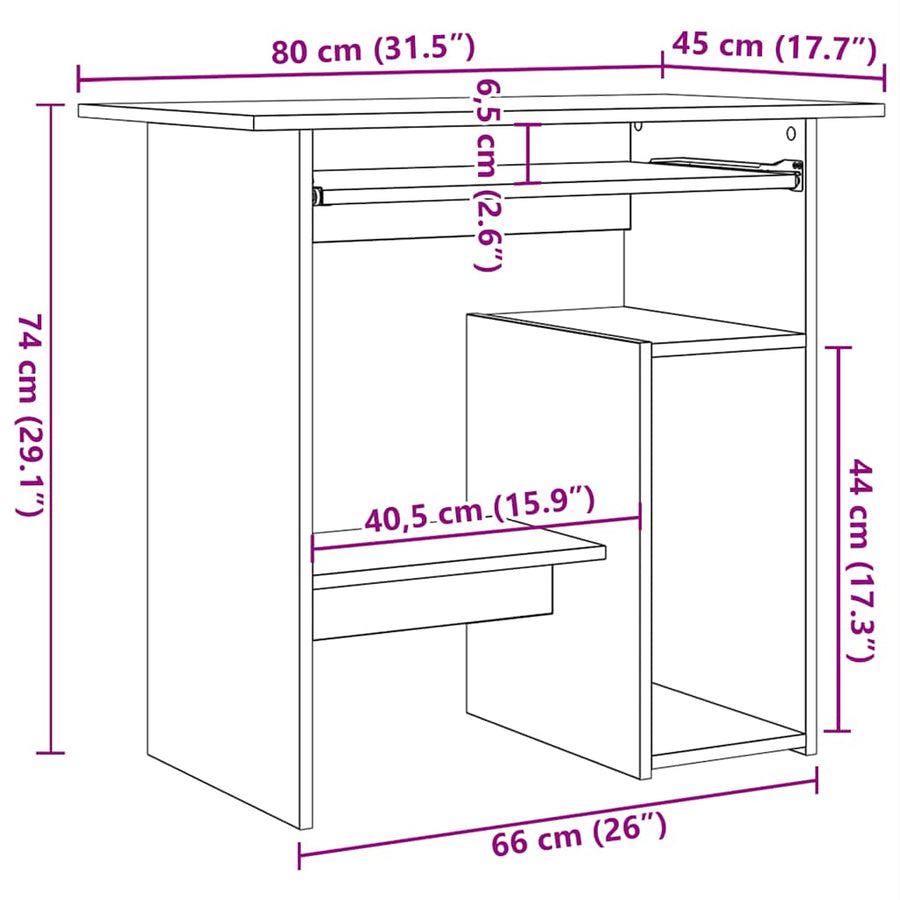 Bureau 80x45x74 cm spaanplaat zwart eikenkleurig