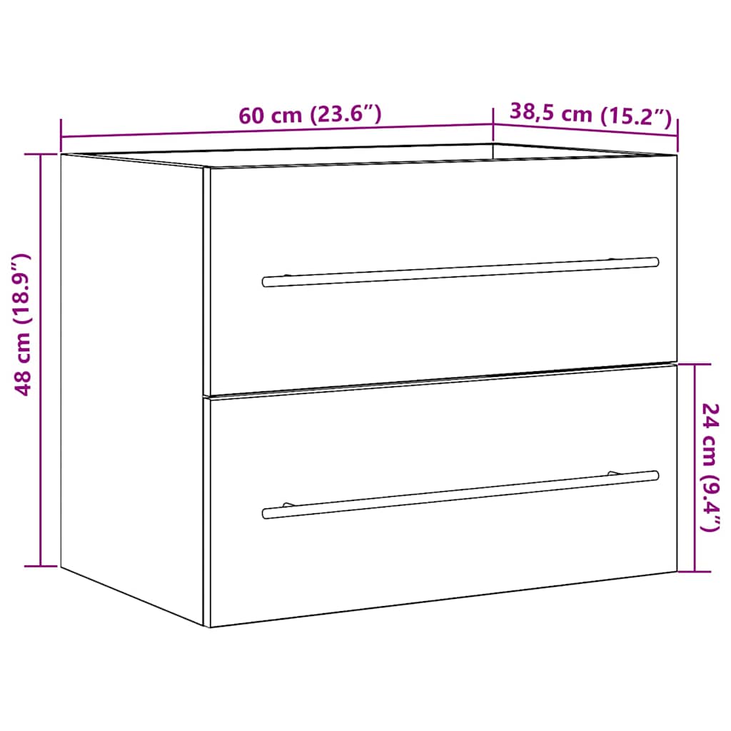 Wastafelkast 60x38,5x48 cm spaanplaat zwart eikenkleurig