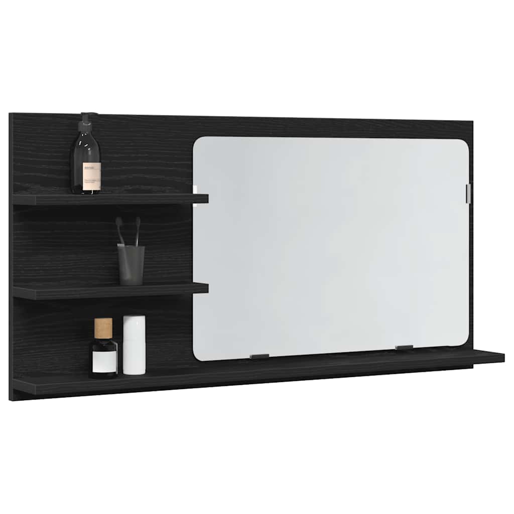 Badkamerspiegelkast 90x11x45 cm bewerkt hout zwart eikenkleurig
