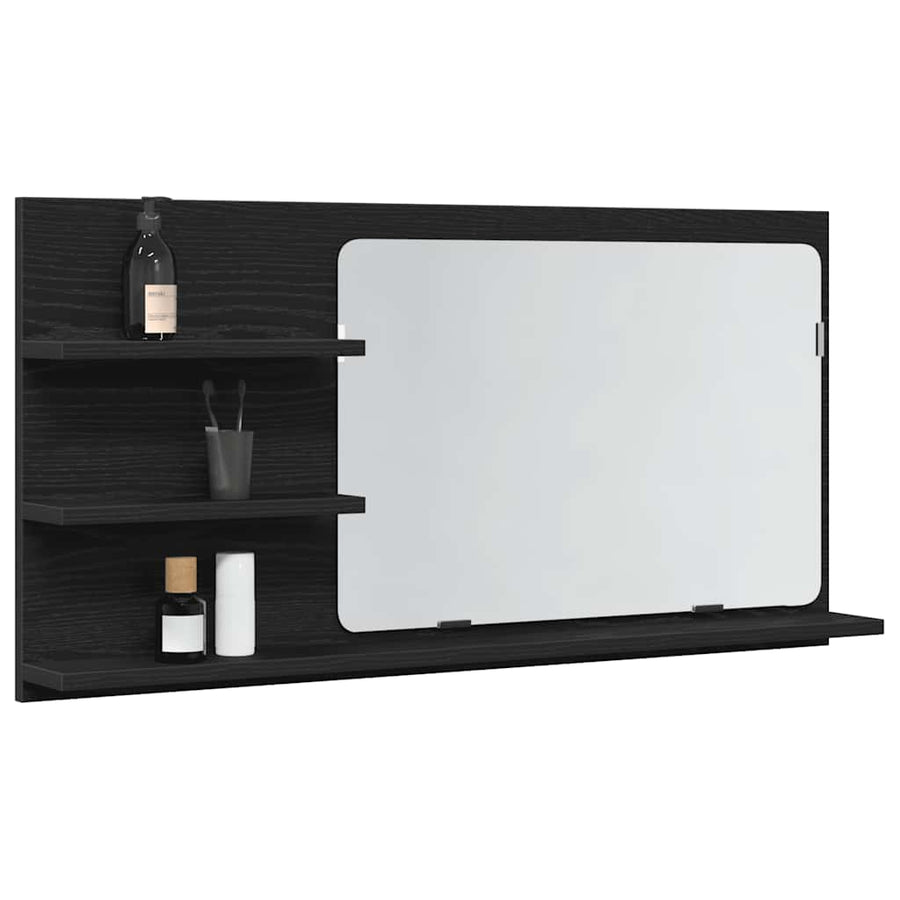 Badkamerspiegelkast 90x11x45 cm bewerkt hout zwart eikenkleurig