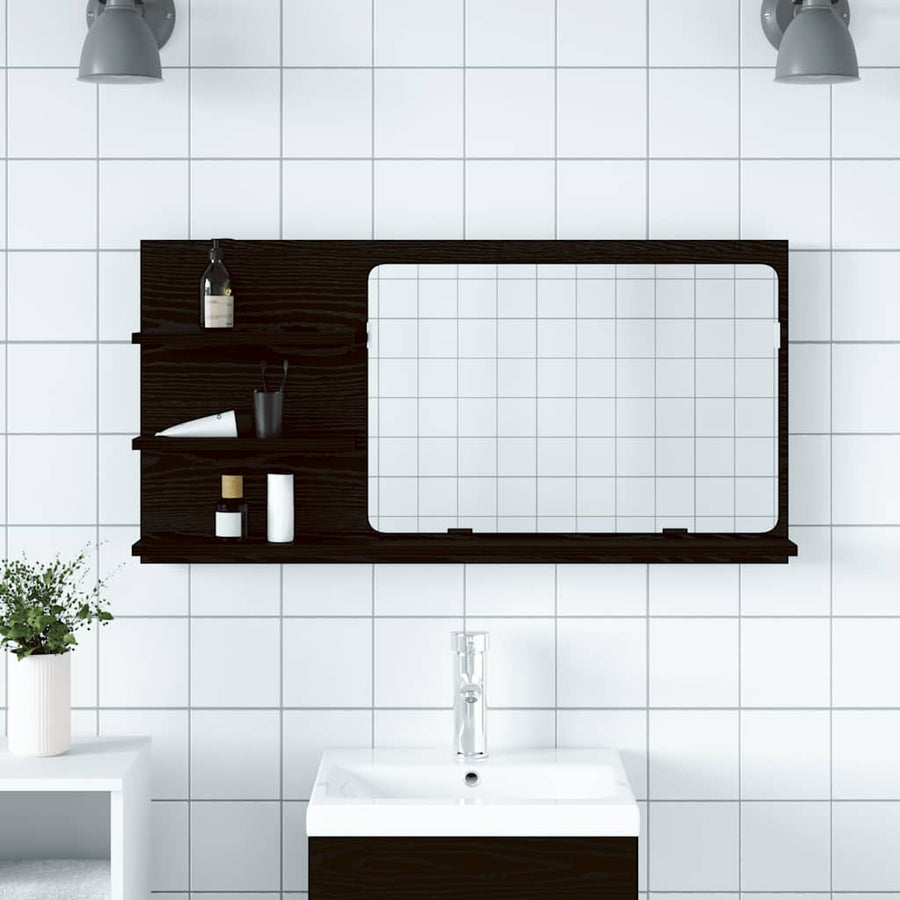 Badkamerspiegelkast 90x11x45 cm bewerkt hout zwart eikenkleurig