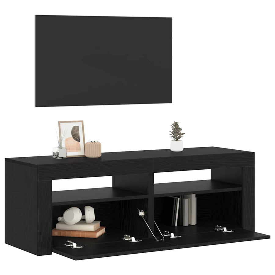 Tv-meubel met LED 120x35x40 cm bewerkt hout zwart eiken